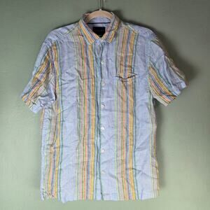 Stitch Note Mens Striped European Linen Welt Pocket SS Shirt Skyblue Medium